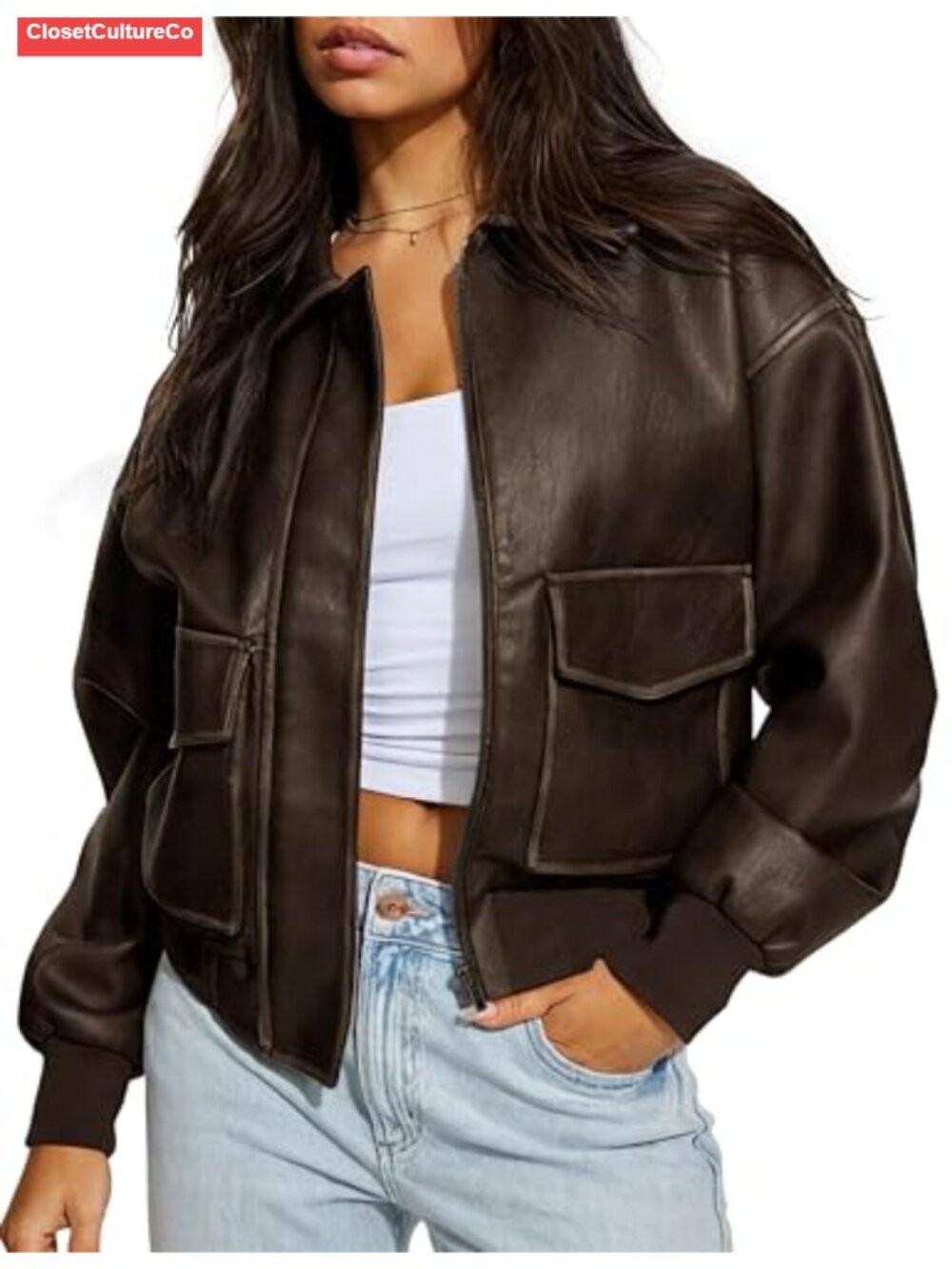 Faux Leather Oversized Motorcycle Bomber Jacket Women's